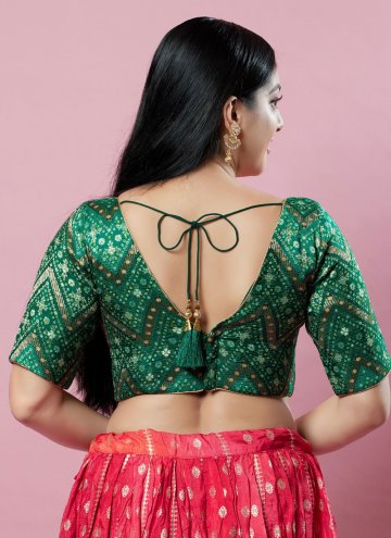 Green Designer Blouse in Brocade with Woven