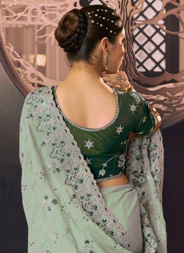Green Designer Contemporary Saree in Georgette with Embroidered