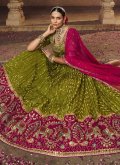 Green Designer Lehenga Choli in Viscose with Embroidered - 1