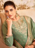 Green Designer Pakistani Salwar Suit in Jacquard with Fancy work - 1