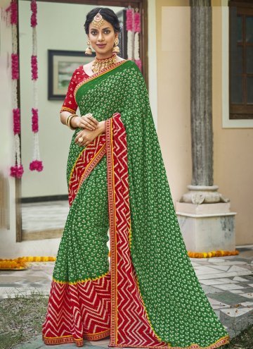 Green Designer Saree in Chiffon with Printed