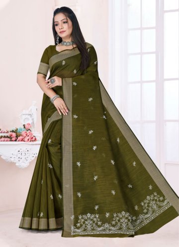 Green Designer Saree in Cotton  with Resham Work