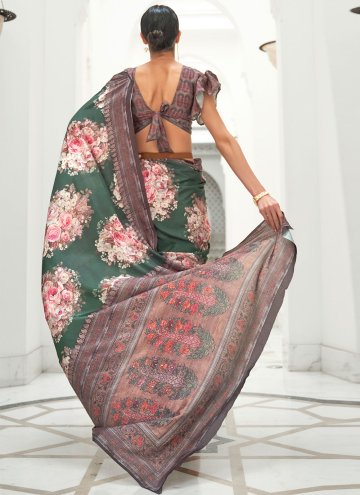 Green Designer Saree in Crepe Silk with Digital Print