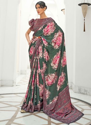 Green Designer Saree in Crepe Silk with Digital Pr