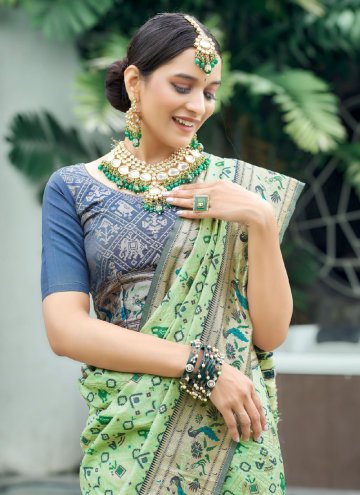 Green Designer Saree in Patola Silk with Patola Print