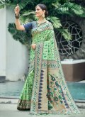 Green Designer Saree in Patola Silk with Patola Print - 2