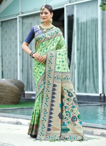 Green Designer Saree in Patola Silk with Patola Print