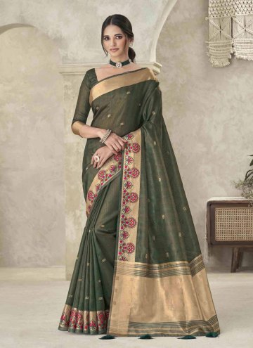 Green Designer Saree in Silk with Embroidered