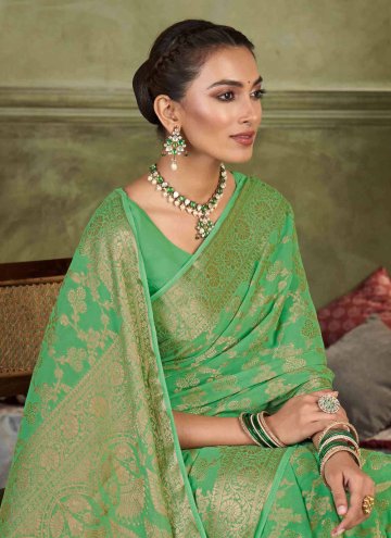 Green Designer Saree in Silk with Woven