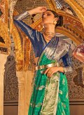 Green Designer Saree in Tussar Silk with Woven - 2