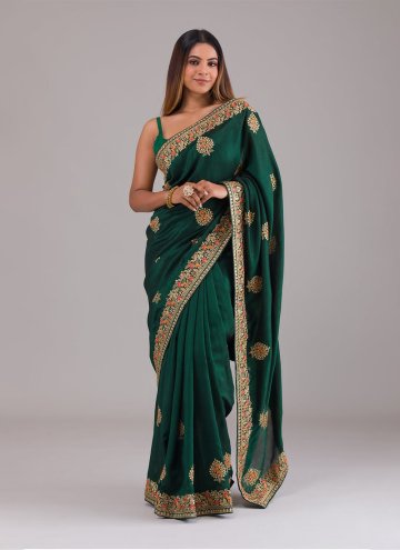 Green Designer Saree in Vichitra Silk with Thread 