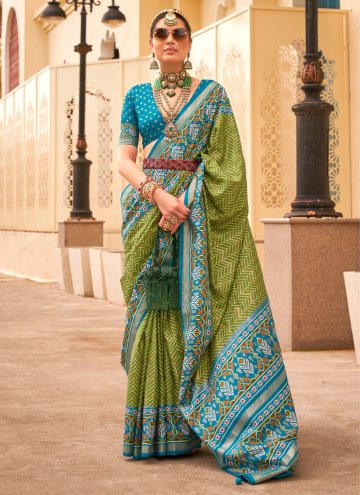 Green Designer Traditional Saree in Silk with Printed