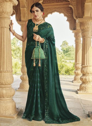 Green Fancy Fabric Embroidered Trendy Saree