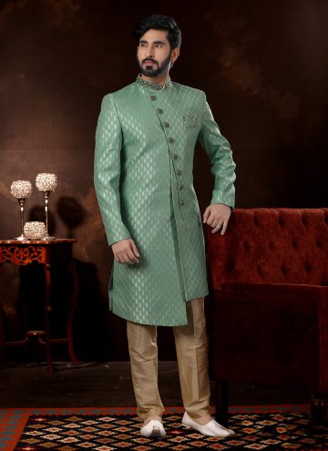 Green Fancy Fabric Hand Work Sherwani