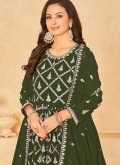 Green Faux Georgette Embroidered Anarkali Salwar Kameez for Ceremonial - 2