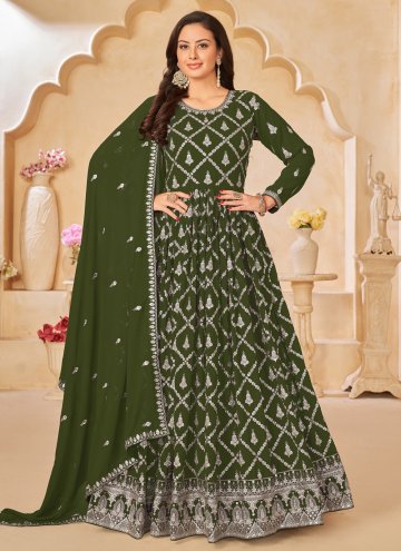 Green Faux Georgette Embroidered Anarkali Salwar K