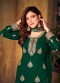 Green Faux Georgette Embroidered Designer Palazzo Salwar Suit for Ceremonial - 2