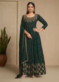 Green Faux Georgette Embroidered Gown - 2