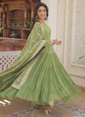 Green Faux Georgette Embroidered Gown - 1