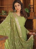 Green Faux Georgette Embroidered Gown - 3