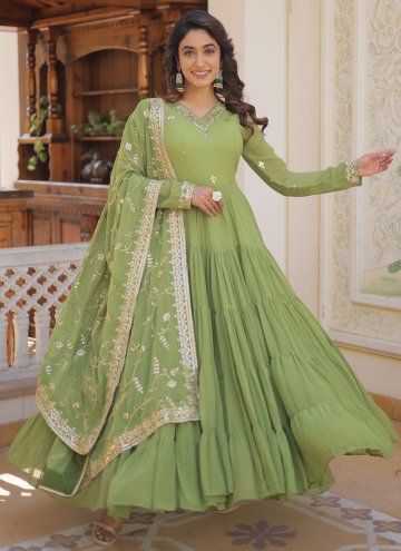 Green Faux Georgette Embroidered Gown
