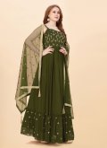 Green Faux Georgette Embroidered Layered Designer Gown for Wedding - 1