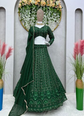 Green Faux Georgette Embroidered Lehenga Choli