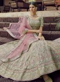 Green Faux Georgette Embroidered Lehenga Choli for Engagement - 1
