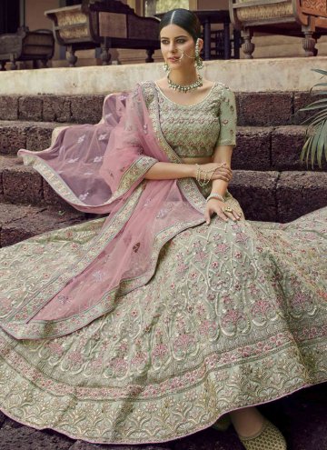 Green Faux Georgette Embroidered Lehenga Choli for Engagement