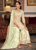 Green Faux Georgette Embroidered Palazzo Suit for Ceremonial - 1
