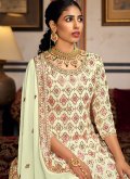 Green Faux Georgette Embroidered Palazzo Suit for Ceremonial - 2