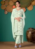 Green Faux Georgette Embroidered Salwar Suit for Festival - 1