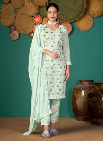 Green Faux Georgette Embroidered Salwar Suit for F