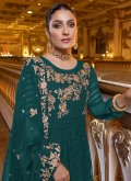 Green Faux Georgette Embroidered Trendy Salwar Kameez for Festival - 1