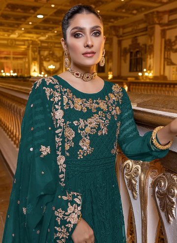 Green Faux Georgette Embroidered Trendy Salwar Kameez for Festival
