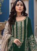 Green Faux Georgette Embroidered Trendy Salwar Suit for Ceremonial - 1