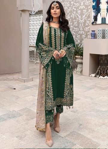 Green Faux Georgette Embroidered Trendy Salwar Suit for Ceremonial