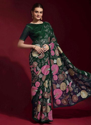 Green Faux Georgette Embroidered Trendy Saree