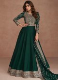 Green Floor Length Gown in Silk with Embroidered - 2