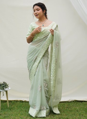 Green Georgette Border Trendy Saree for Ceremonial