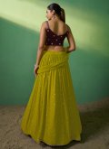 Green Georgette Embroidered A Line Lehenga Choli for Engagement - 1