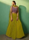Green Georgette Embroidered A Line Lehenga Choli for Engagement - 3