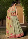 Green Georgette Embroidered A Line Lehenga Choli for Engagement - 2