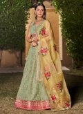 Green Georgette Embroidered A Line Lehenga Choli for Engagement - 3