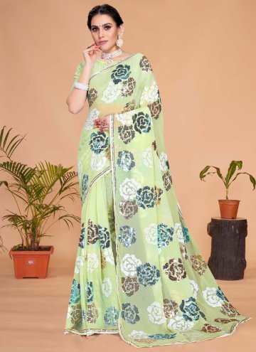 Green Georgette Embroidered Classic Designer Saree