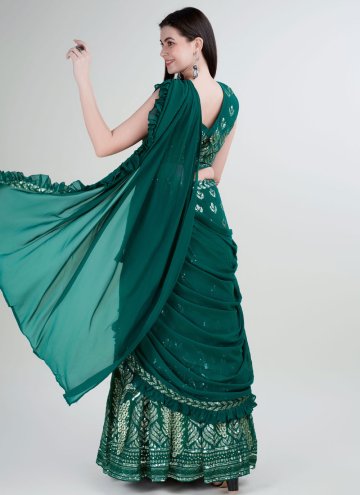 Green Georgette Embroidered Classic Designer Saree for Ceremonial
