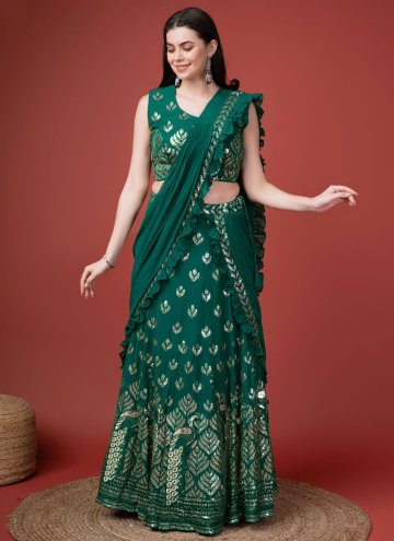 Green Georgette Embroidered Classic Designer Saree for Ceremonial