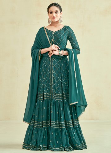 Green Georgette Embroidered Designer Gown for Cere