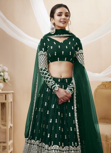 Green Georgette Embroidered Designer Lehenga Choli for Engagement