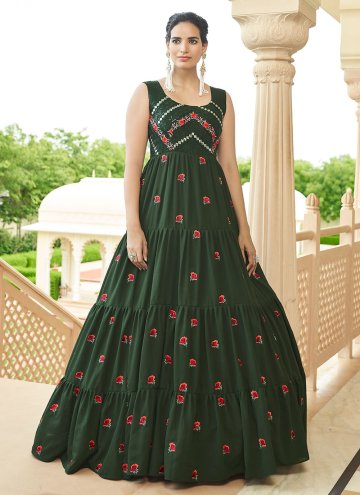 Green Georgette Embroidered Gown for Engagement
